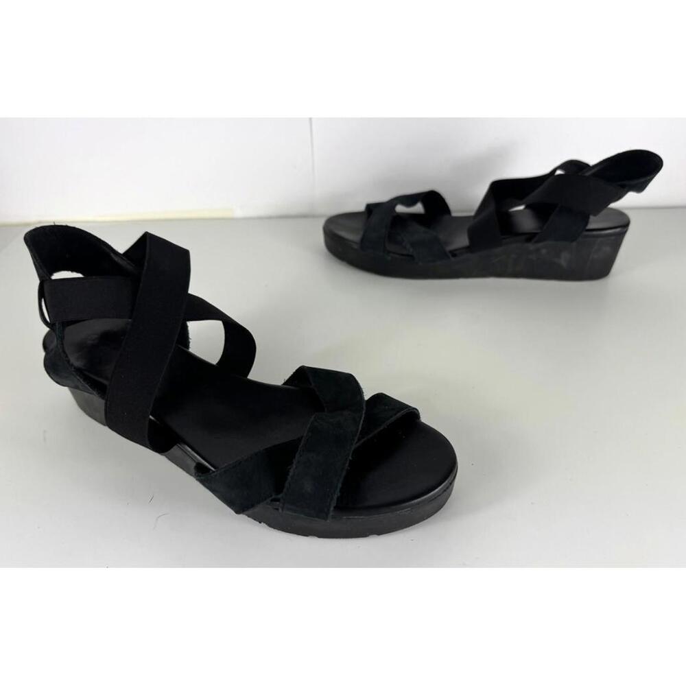 Arche Black Malyak Nubuck Leather Strappy Wedge Sandals EU 40 US 9